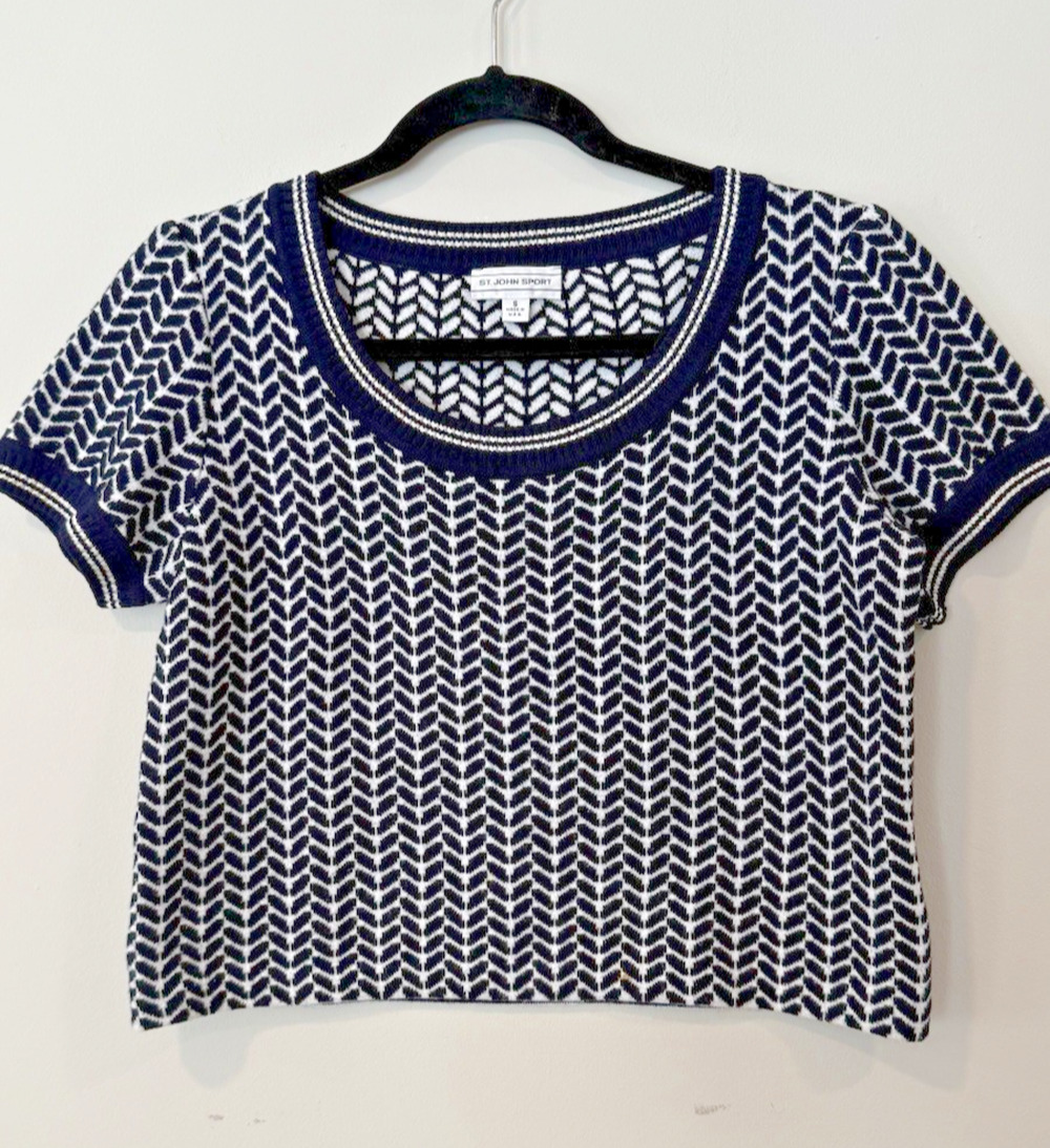 St. John Sport Cropped Short Sleeve Sweater Size Small Made in The Usa